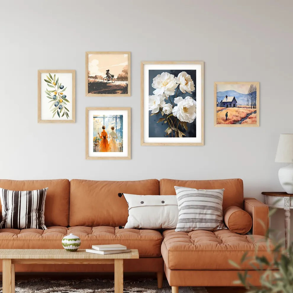 White Flowers On A Blue Background Art Prin Framed Print