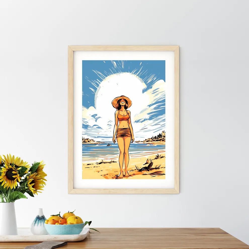 Cartoon Of A Woman Standing On A Beach Art P - Kitchen Hangings