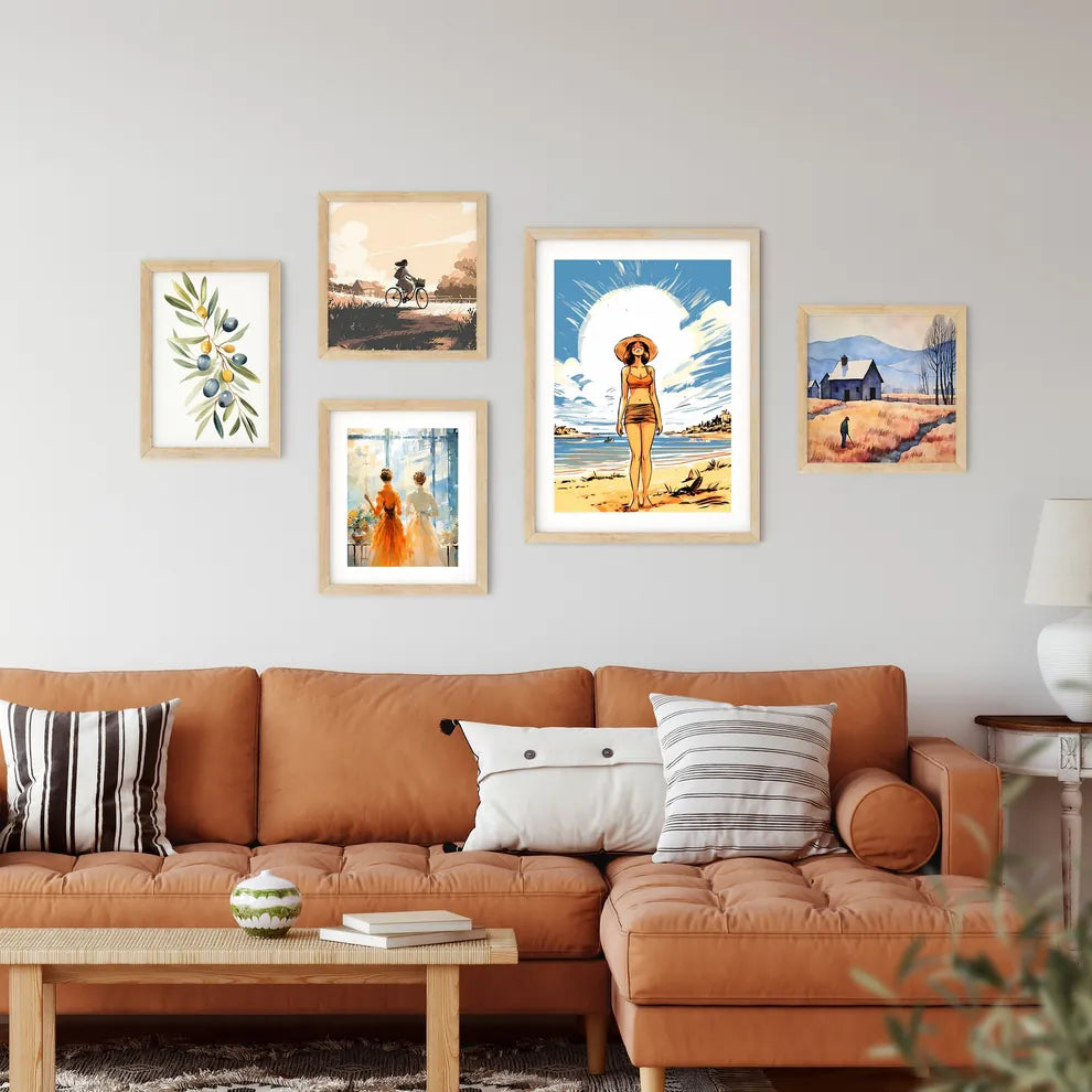 Cartoon Of A Woman Standing On A Beach Art P Framed Print