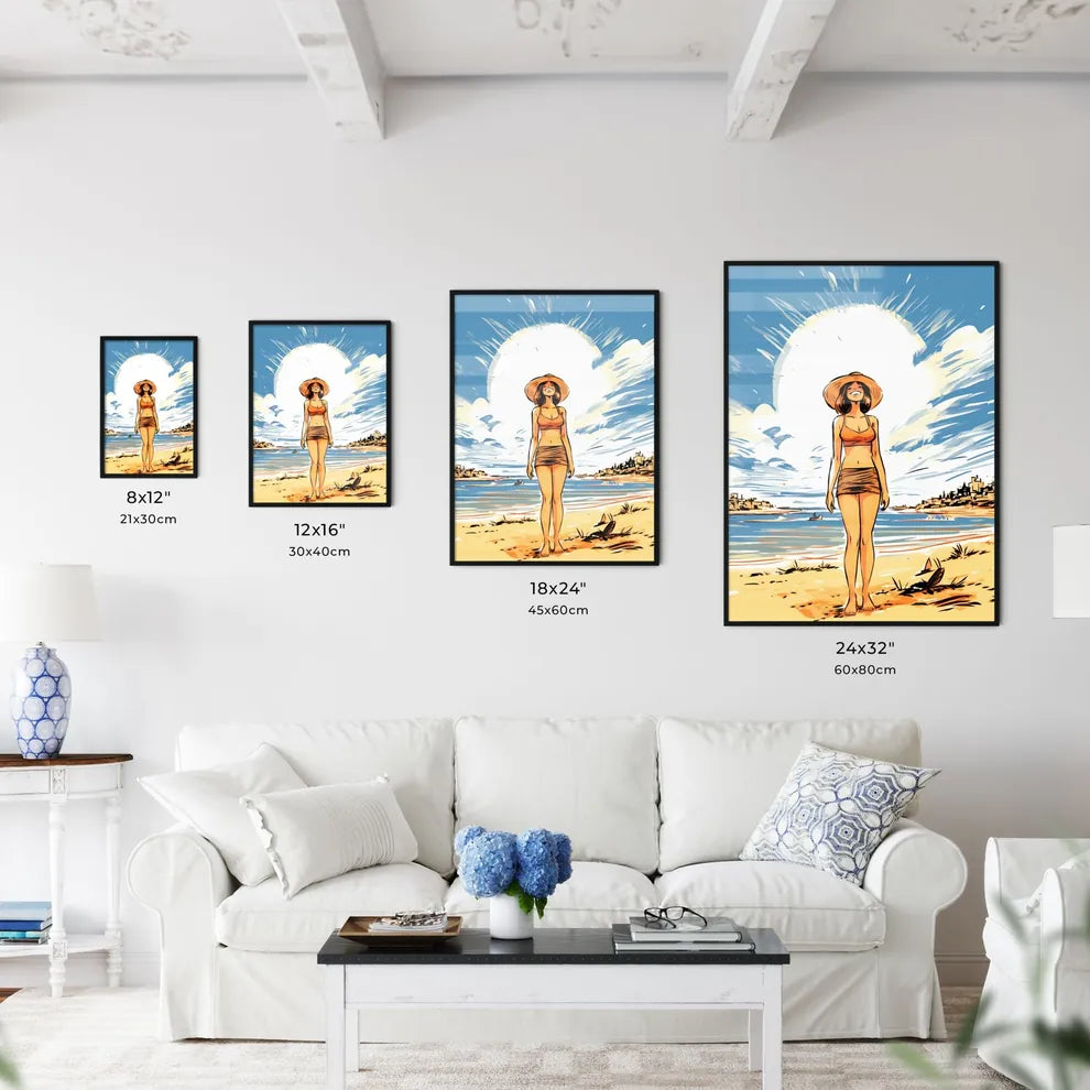 Cartoon Of A Woman Standing On A Beach Art P Wall Art