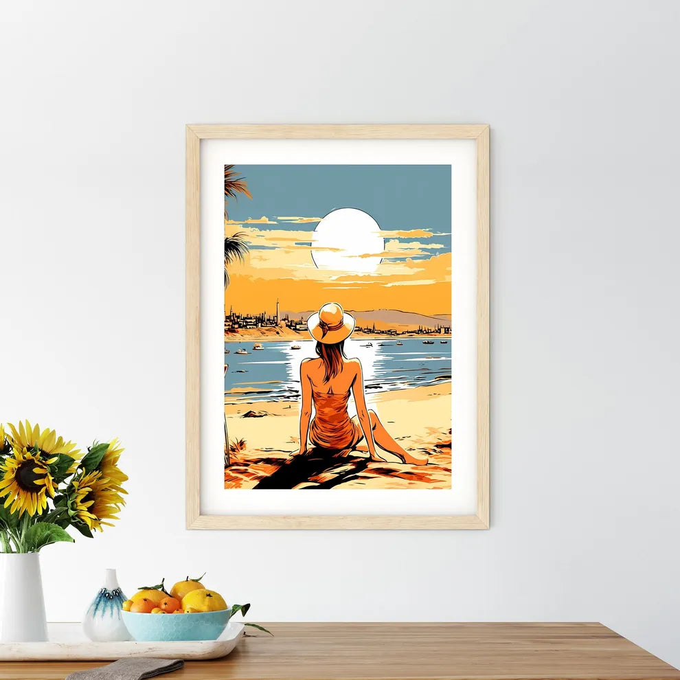 Woman Sitting On A Beach Looking At The Sun  - Kitchen Hangings