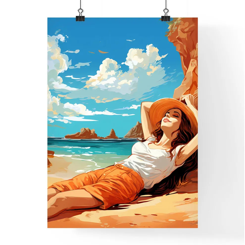 Woman Lying On A Beach Art Prin Poster