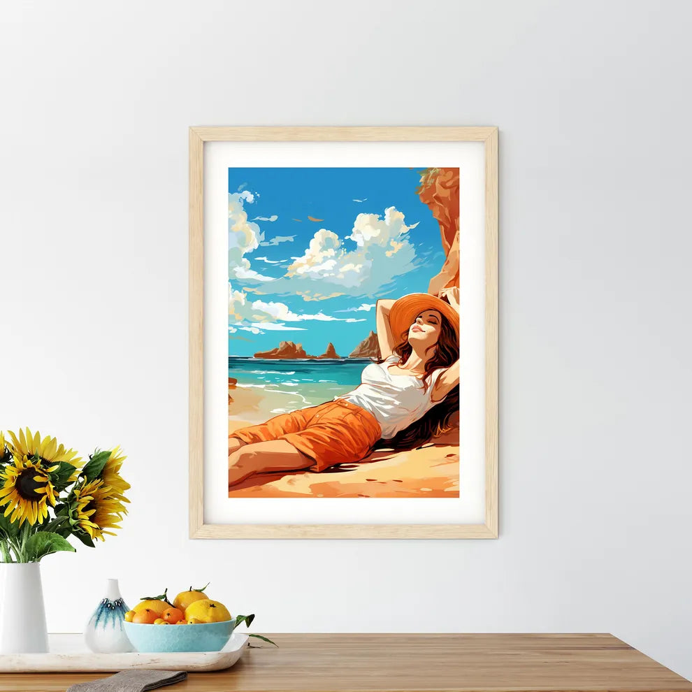 Woman Lying On A Beach Art Prin - Kitchen Hangings