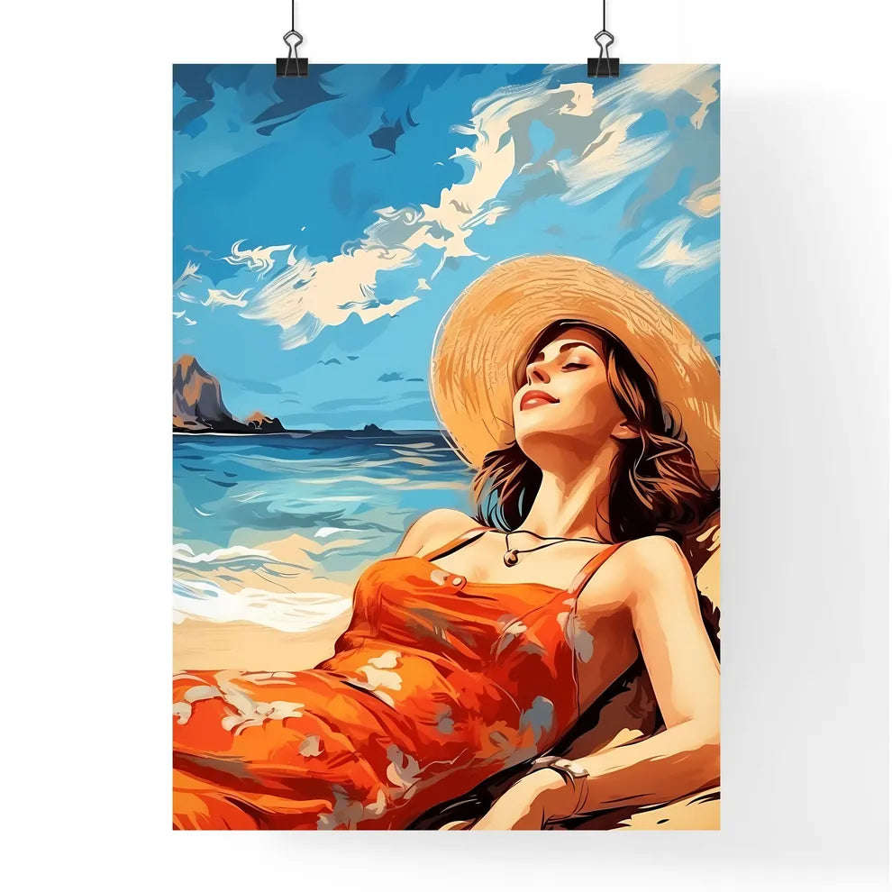 Woman Lying On A Beach Art Prin Poster