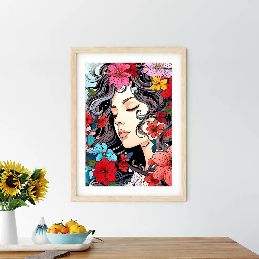 Woman With Flowers Around Her Face Art Prin - Kitchen Hangings