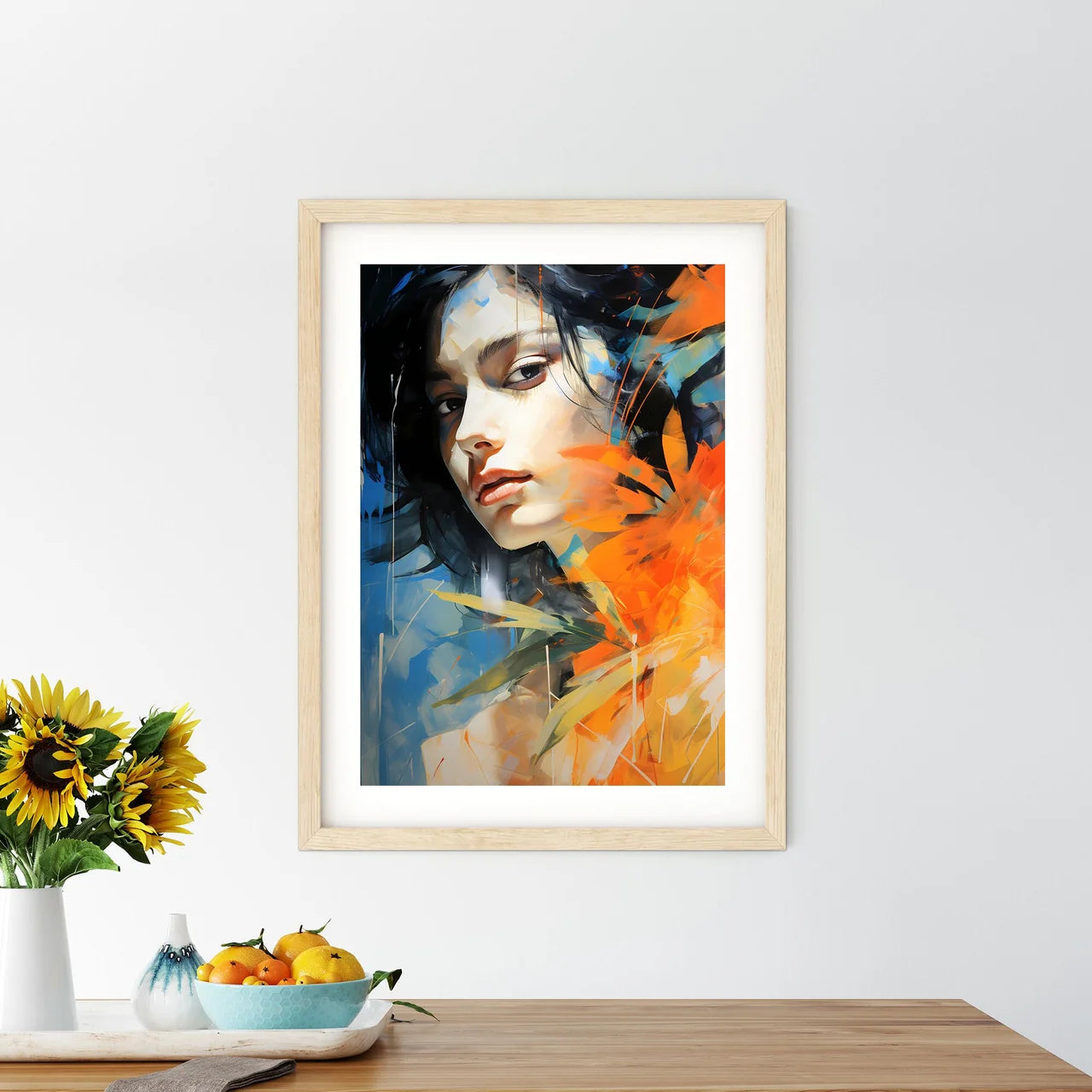 Womans Face With Colorful Leaves Art Prin - Kitchen Hangings
