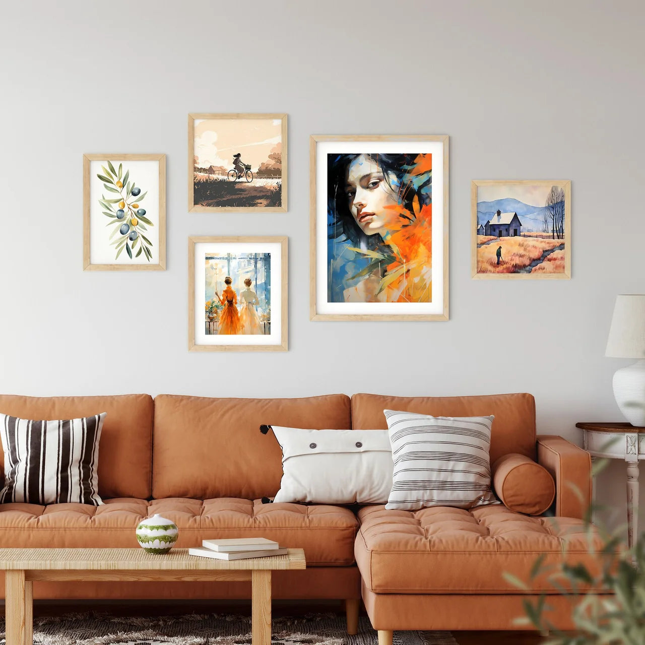 Womans Face With Colorful Leaves Art Prin Framed Print