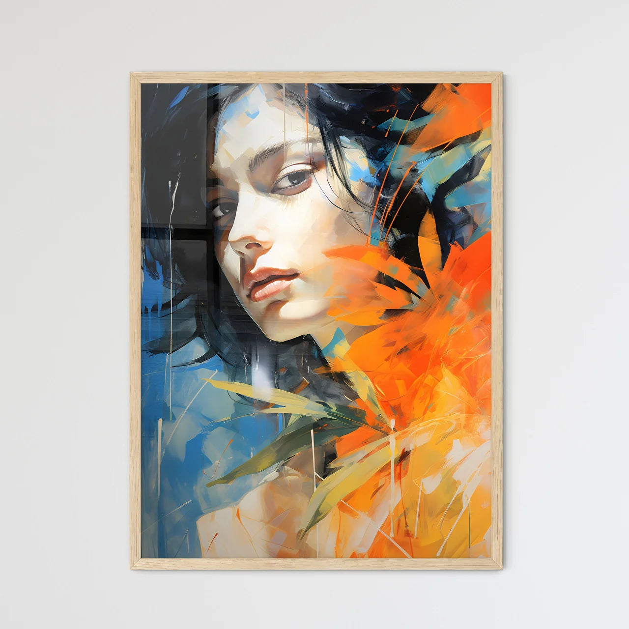 Womans Face With Colorful Leaves Art Prin - Framed Art Print