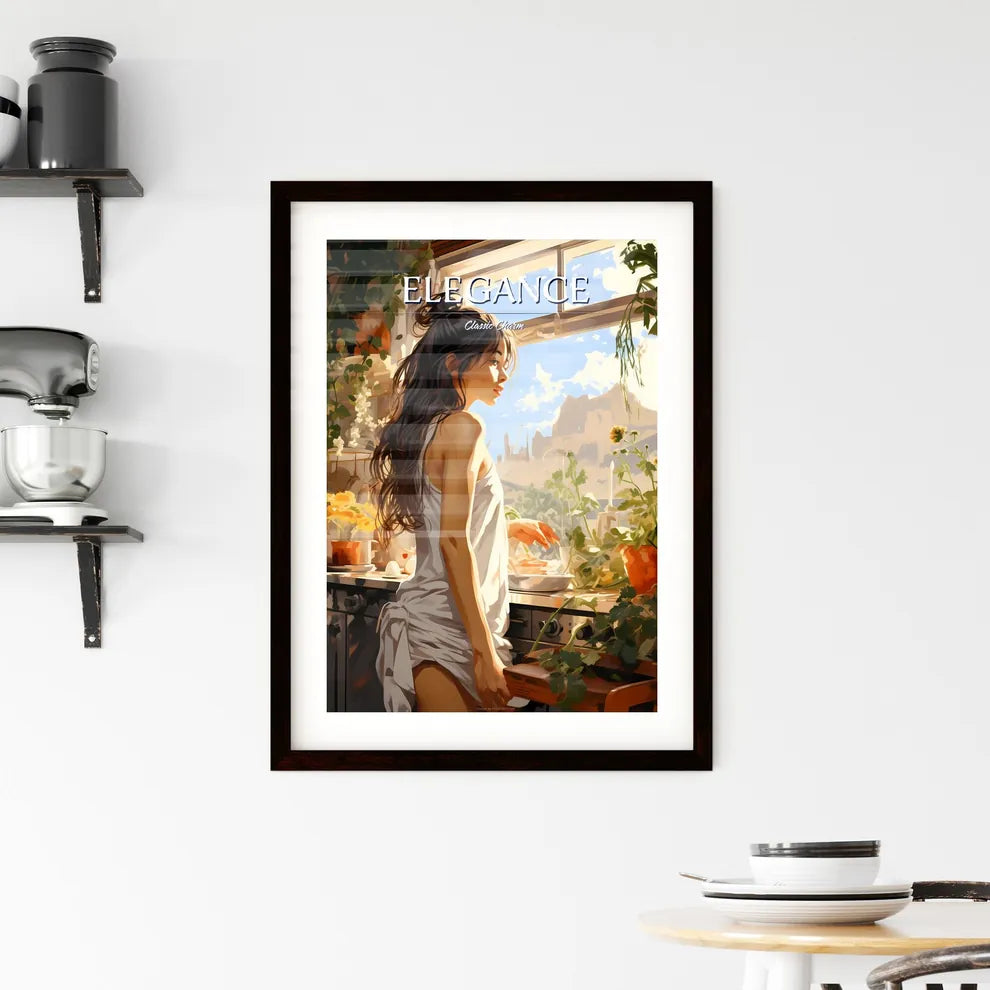 Woman In A White Dress Standing In Front Of  Framed Print