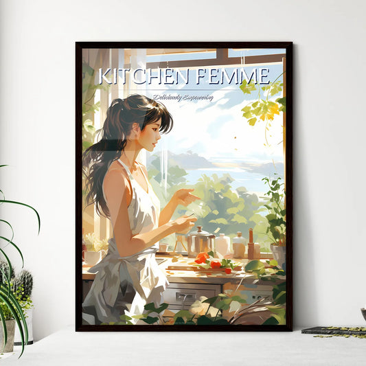 Woman In A Kitchen Art Prin - Framed Art Print