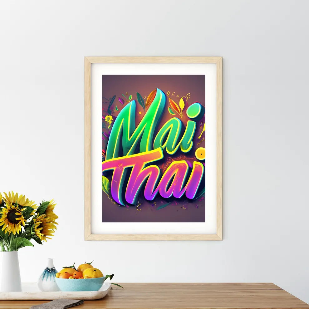 Mai Thai - A Colorful Text With Leaves Art P - Kitchen Hangings