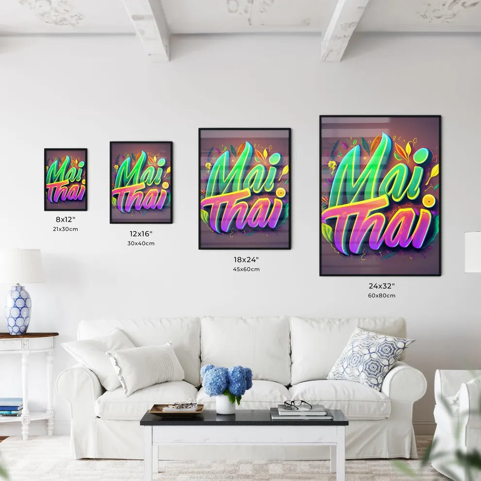 Mai Thai - A Colorful Text With Leaves Art P Wall Art