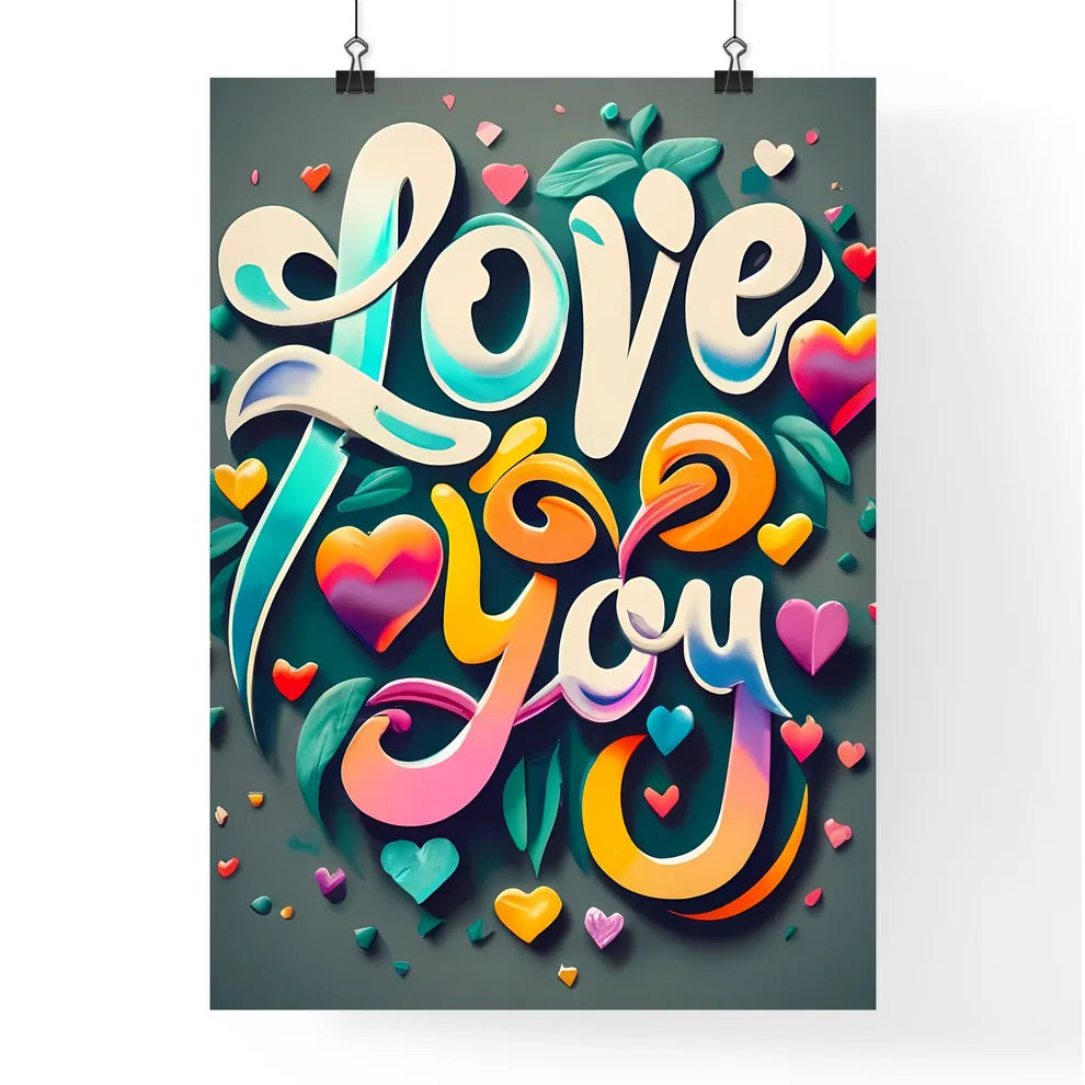 Love You - A Colorful Text With Hearts And L Poster