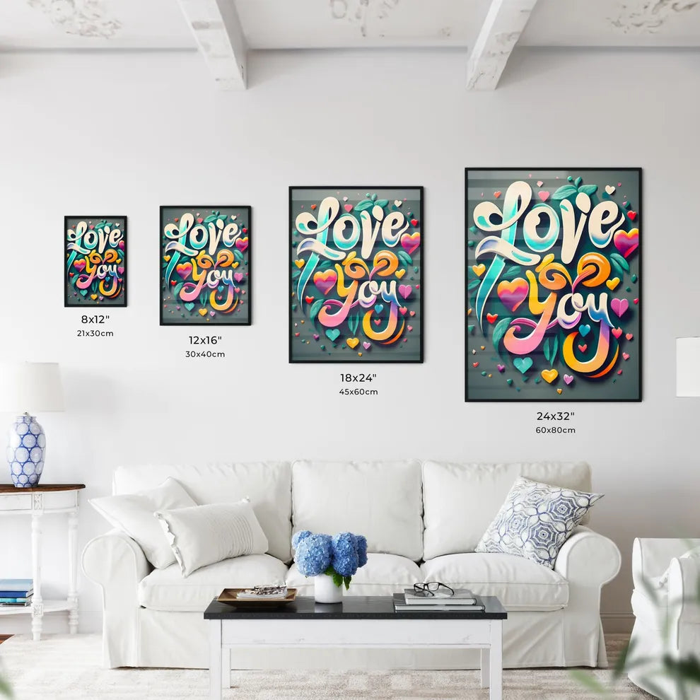 Love You - A Colorful Text With Hearts And L Wall Art