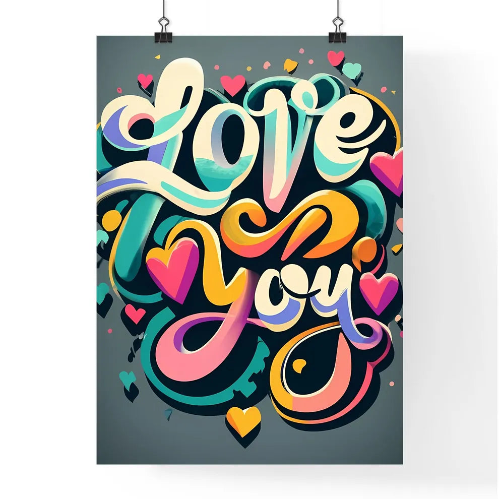 Love You - A Colorful Text With Hearts Art P Poster