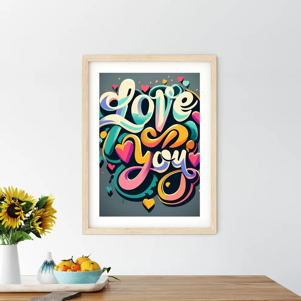 Love You - A Colorful Text With Hearts Art P - Kitchen Hangings