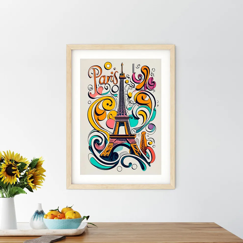 Paris - A Colorful Drawing Of A Tower Art Pr - Kitchen Hangings