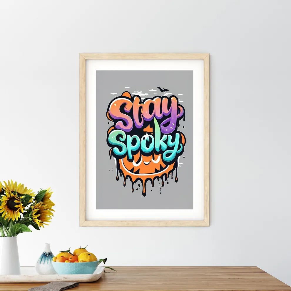Stay Spooky - A Logo With A Smiley Face And  - Kitchen Hangings