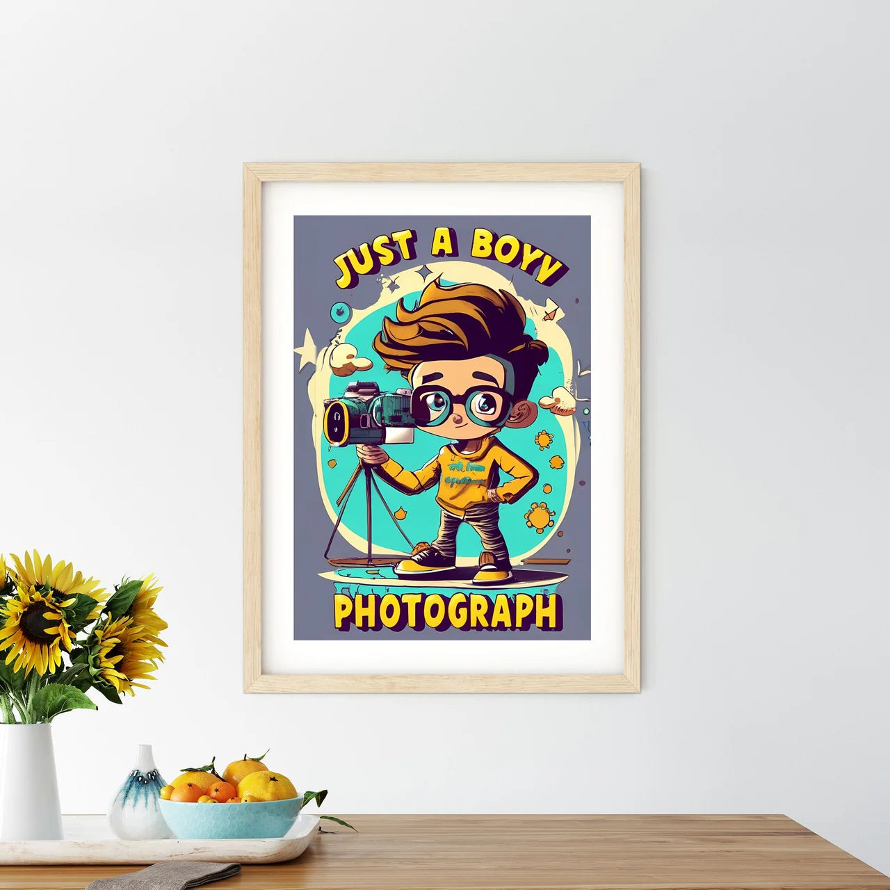 Just A Boy Photograph - A Cartoon Of A Boy H - Kitchen Hangings