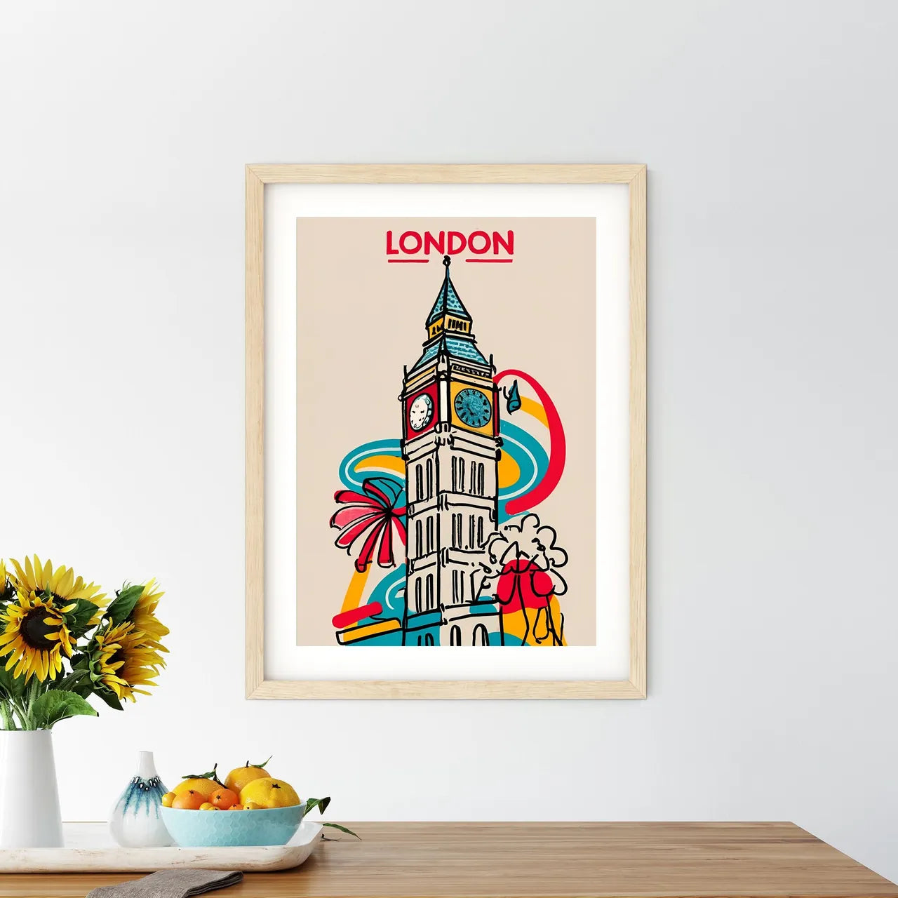 London - A Drawing Of A Clock Tower Art Print Size Chart