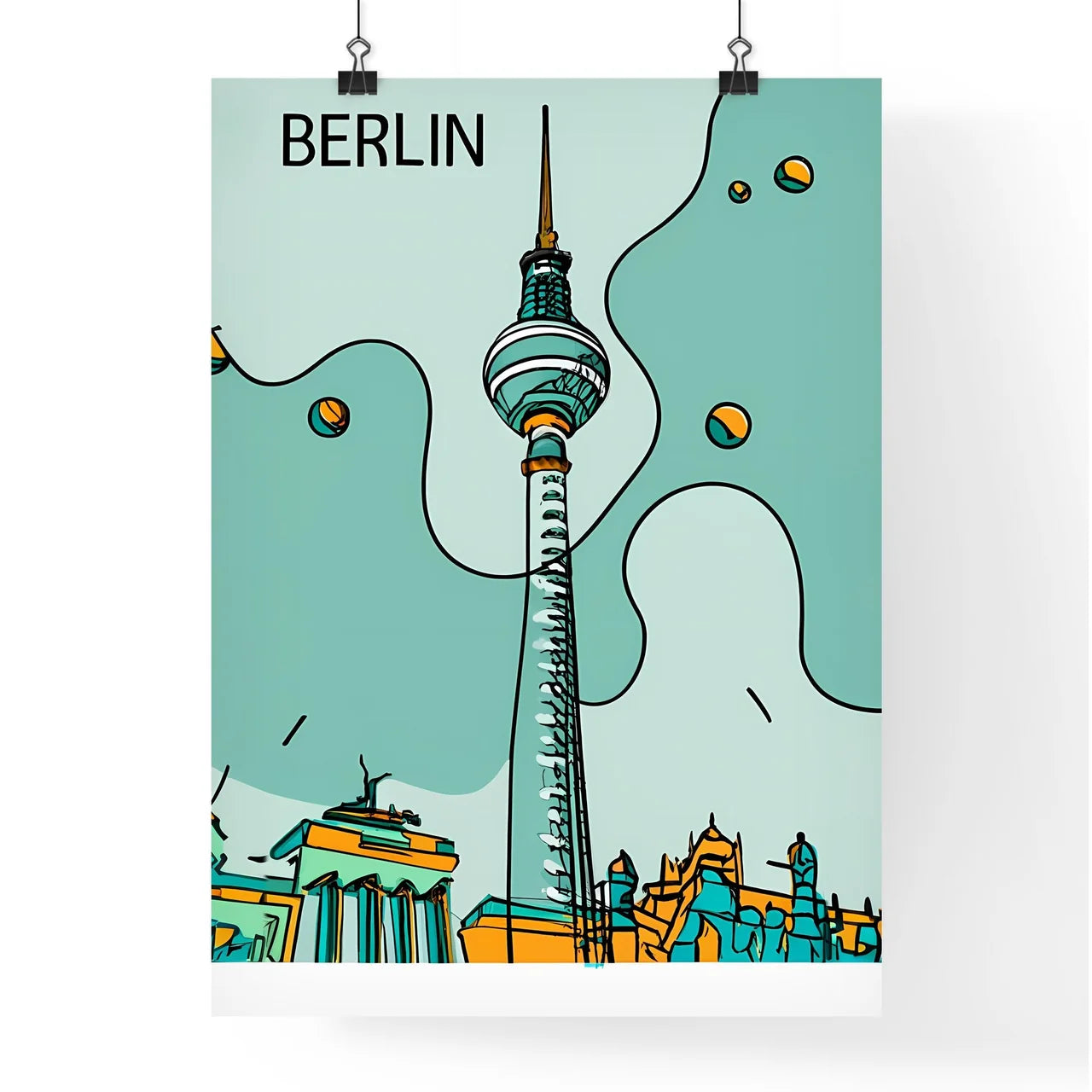 Berlin - A Drawing Of A Tall Tower Art Print Poster