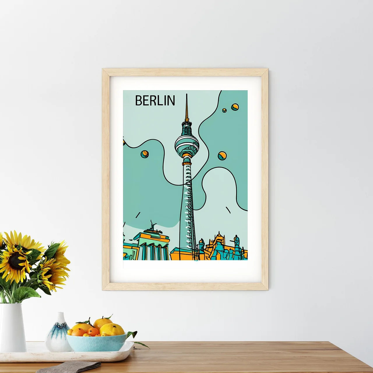 Berlin - A Drawing Of A Tall Tower Art Print Size Chart