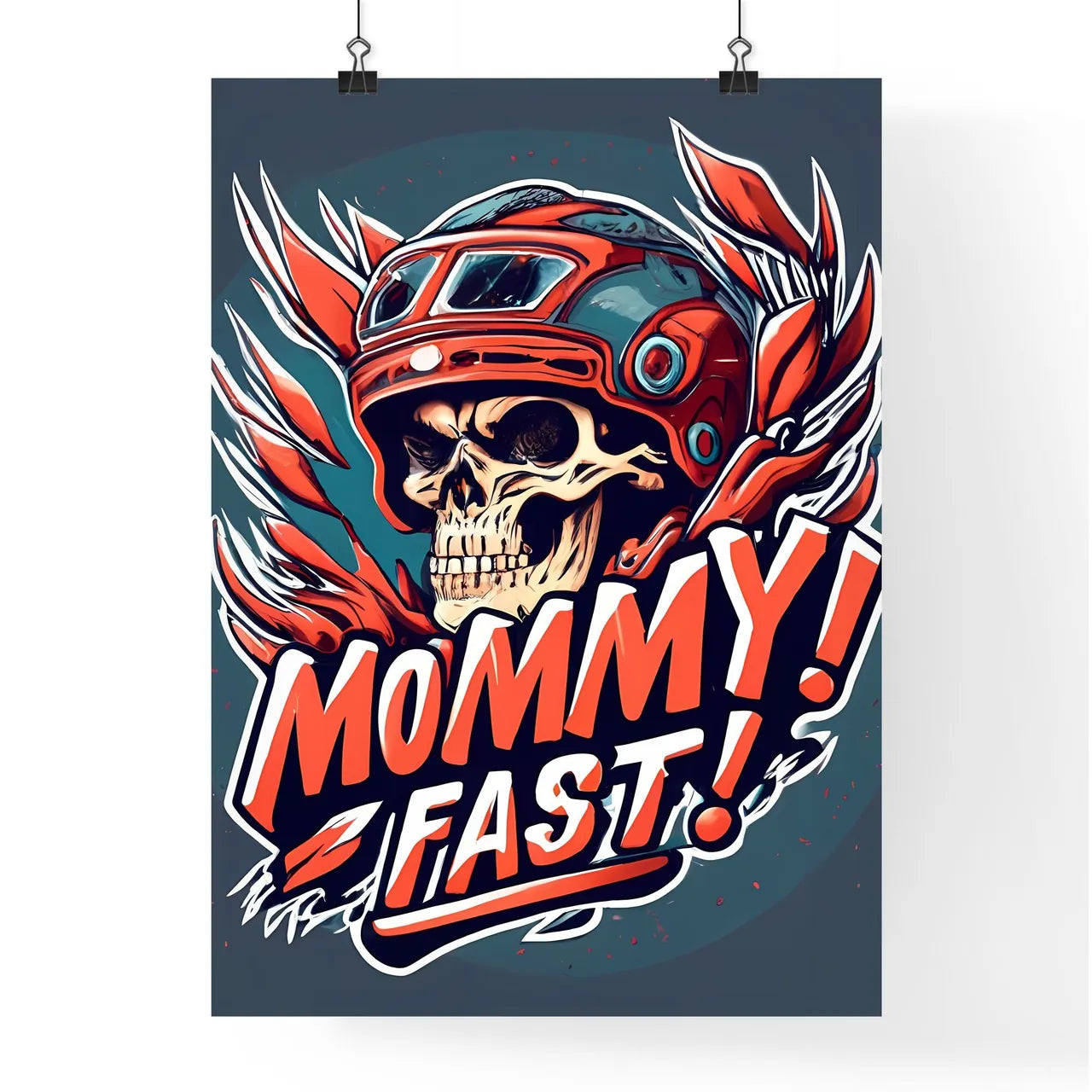 Mommy! Fast! - A Skull Wearing A Helmet Art  Poster