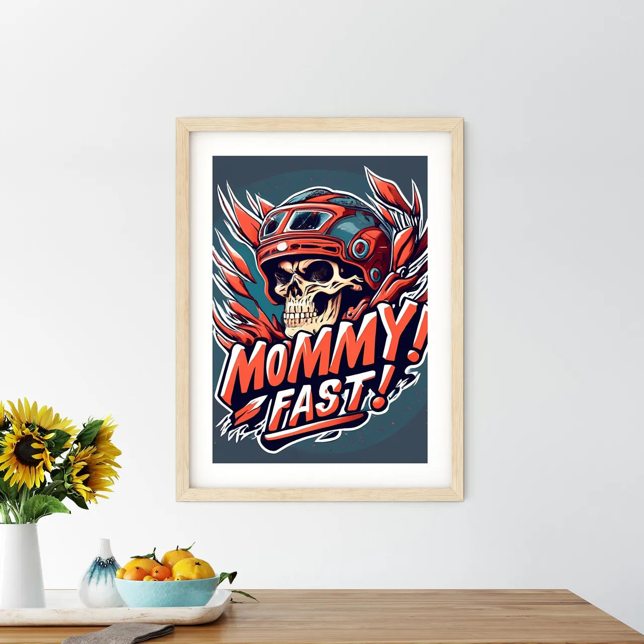 Mommy! Fast! - A Skull Wearing A Helmet Art  - Kitchen Hangings