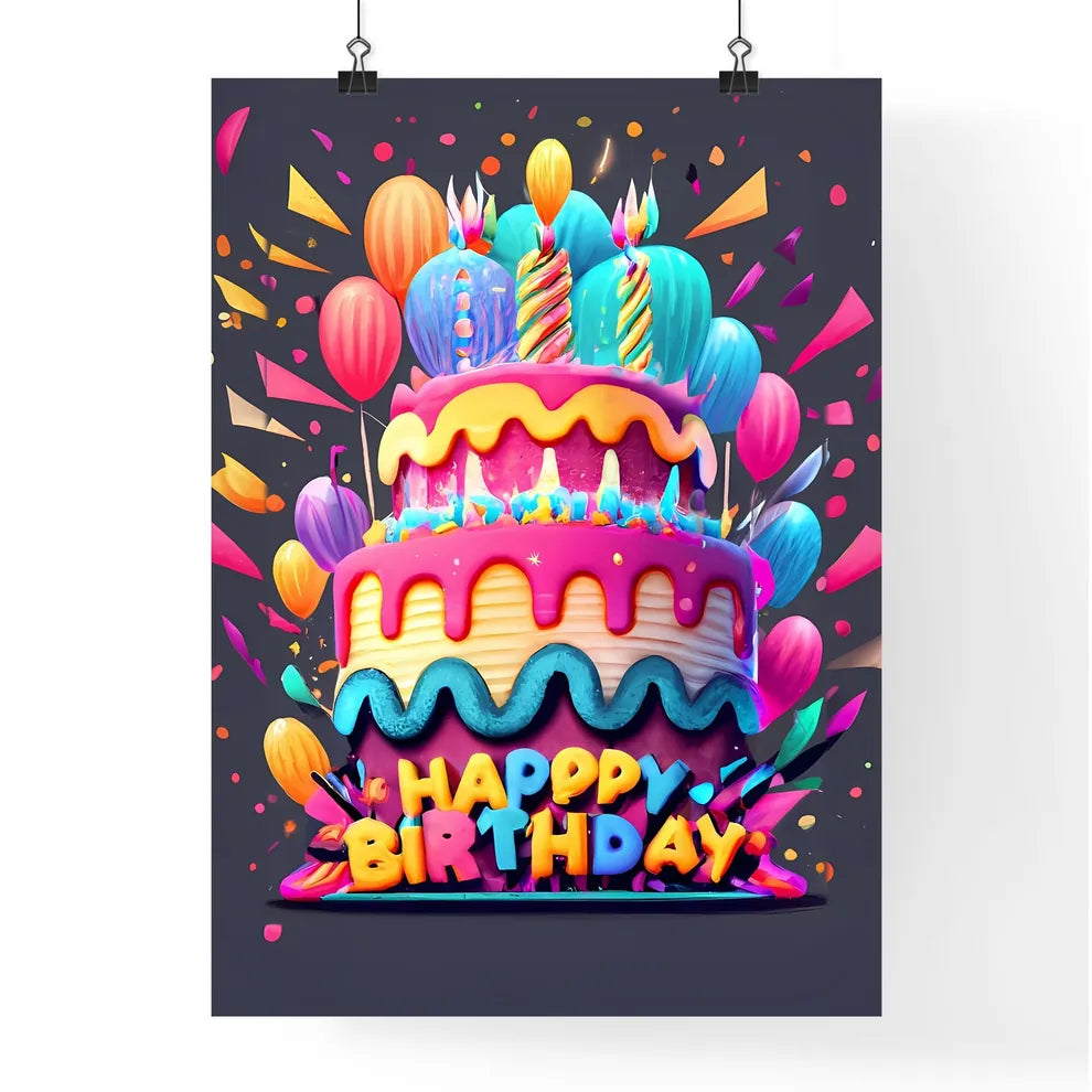 Happy Birthday - A Colorful Birthday Cake Wi Poster