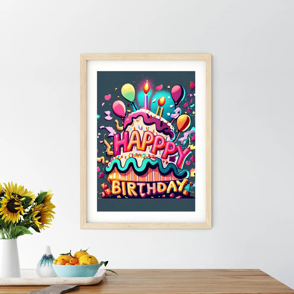 Happy Birthday - A Birthday Cake With Balloo - Kitchen Hangings