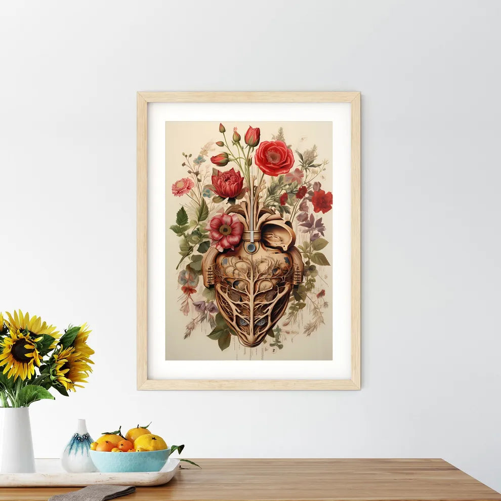 A Artwork Of A Human Heart With Flower - Kitchen Hangings