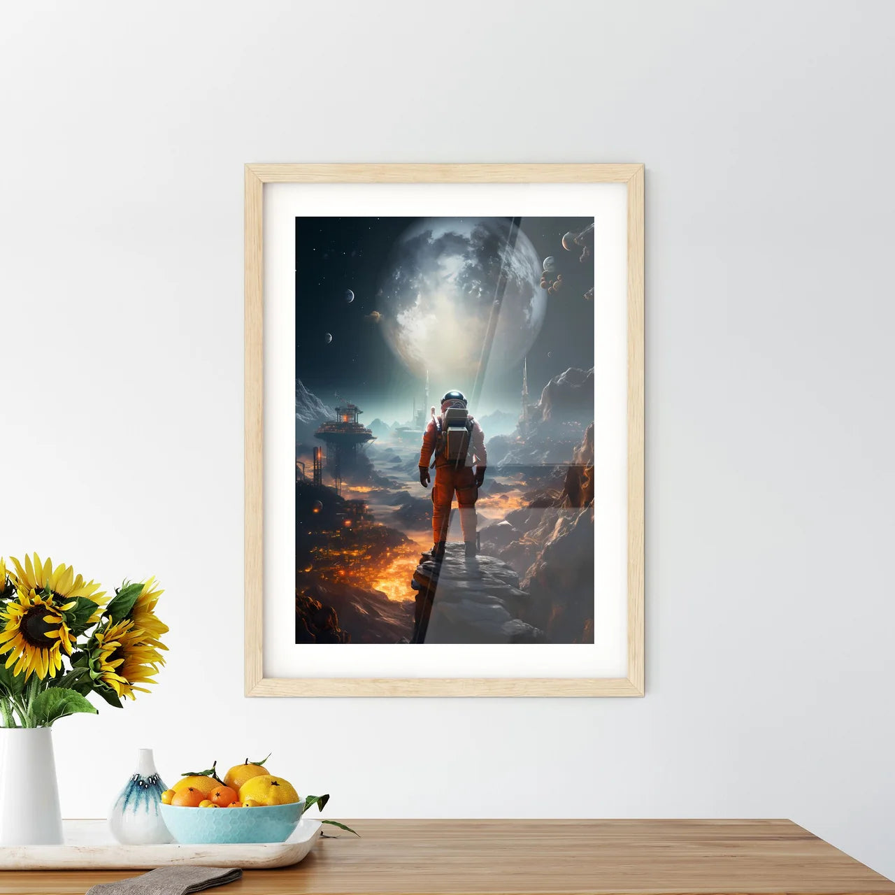 A Astronaut Standing On A Rock Looking At A  - Kitchen Hangings