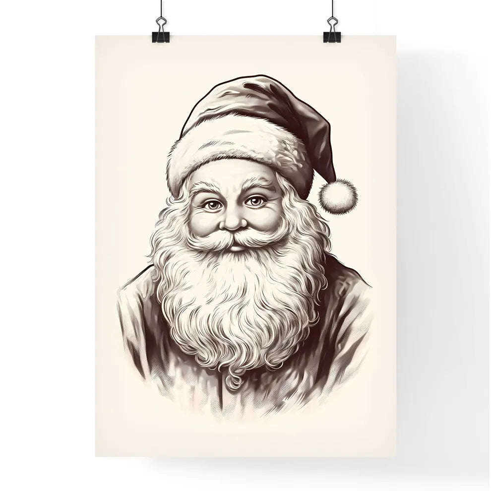 A Black And White Drawing Of A Santa Clau Poster