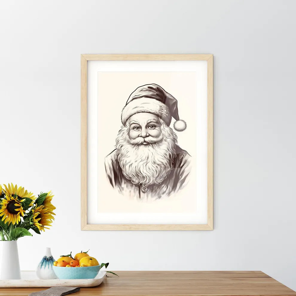 A Black And White Drawing Of A Santa Clau - Kitchen Hangings