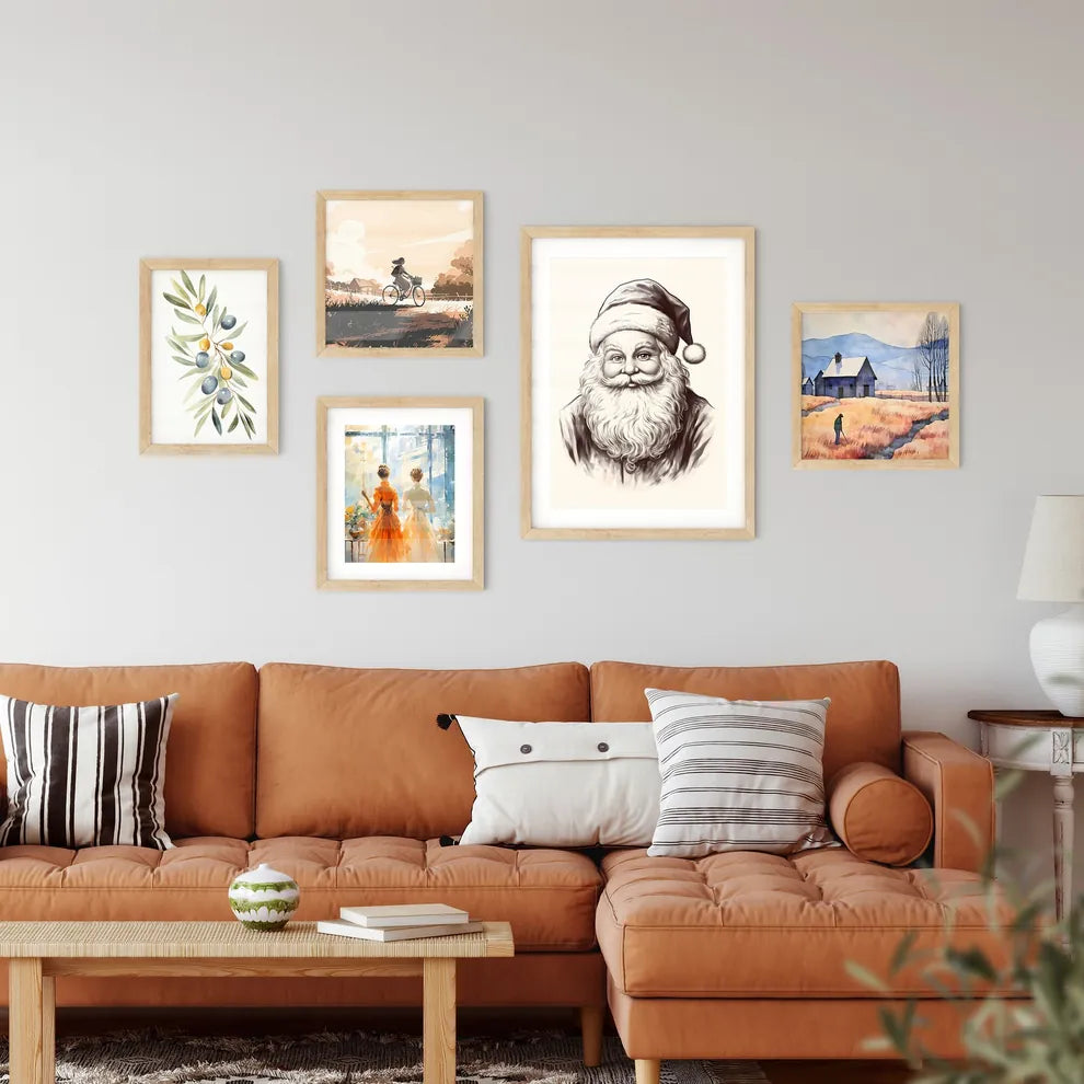 A Black And White Drawing Of A Santa Clau Framed Print