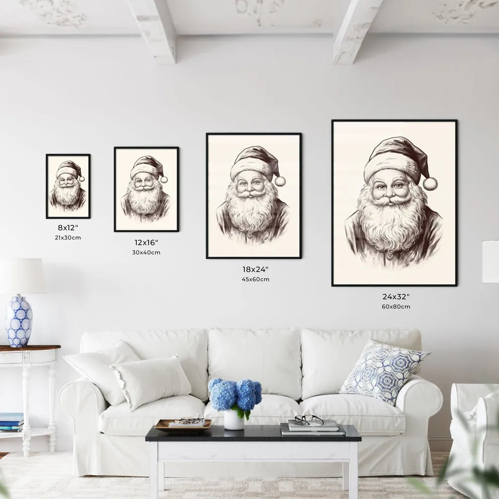 A Black And White Drawing Of A Santa Clau Wall Art