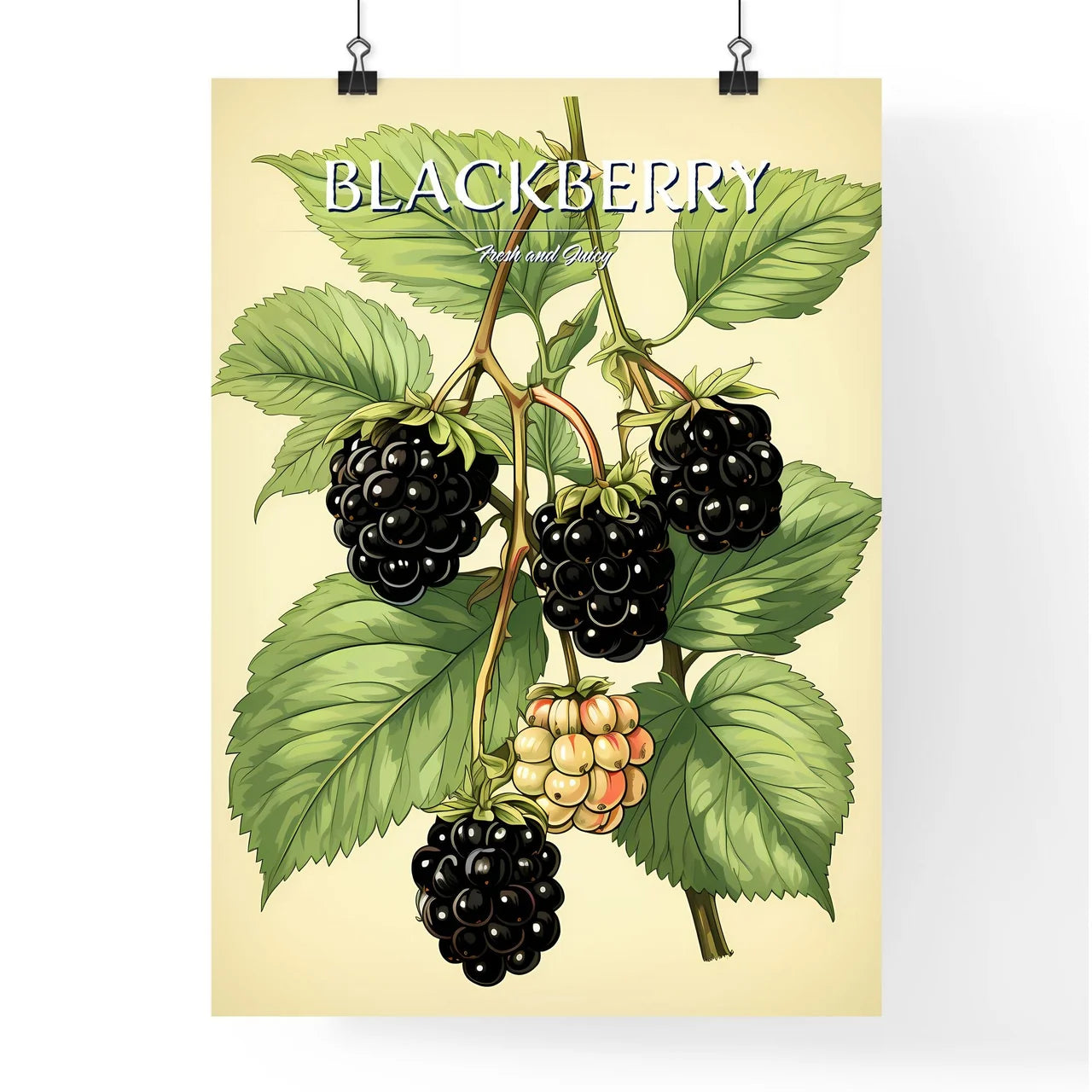A Blackberries On A Branch With Leave Poster