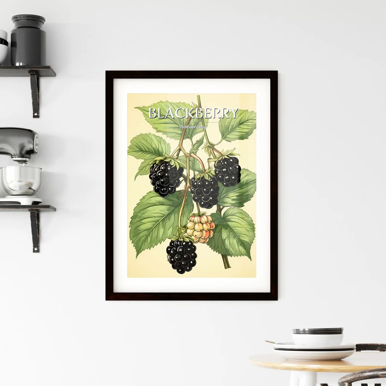 A Blackberries On A Branch With Leave Framed Print