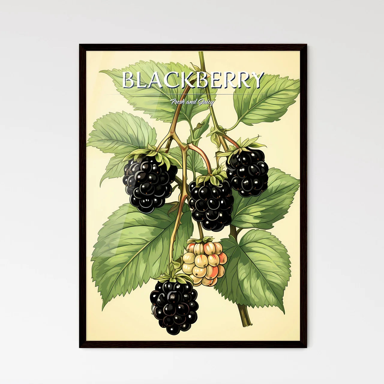 A Blackberries On A Branch With Leave - Framed Art Print