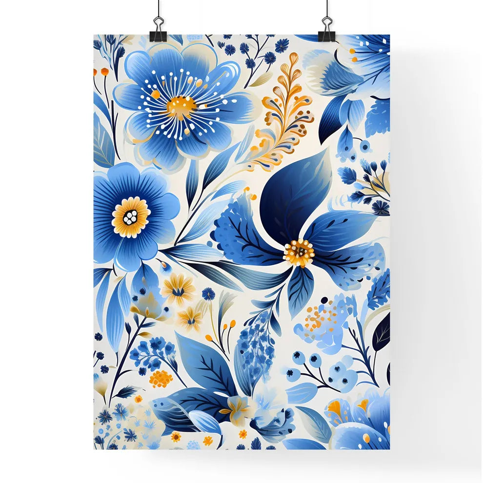 A Blue And Yellow Floral Patter Poster