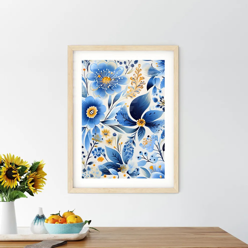 A Blue And Yellow Floral Patter - Kitchen Hangings