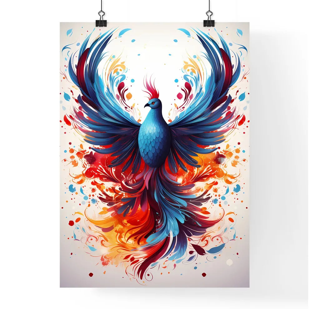 A Blue Bird With Colorful Fea Poster