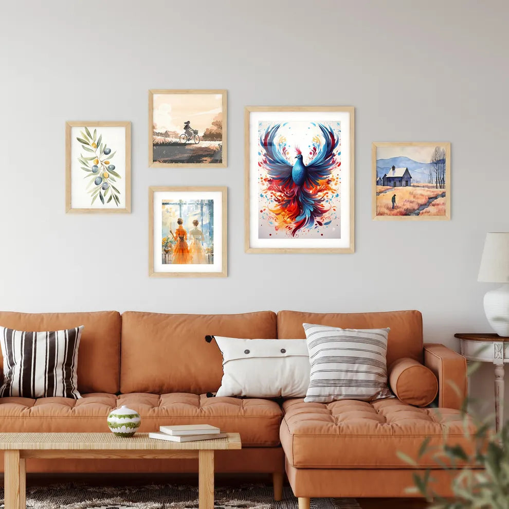 A Blue Bird With Colorful Fea Framed Print