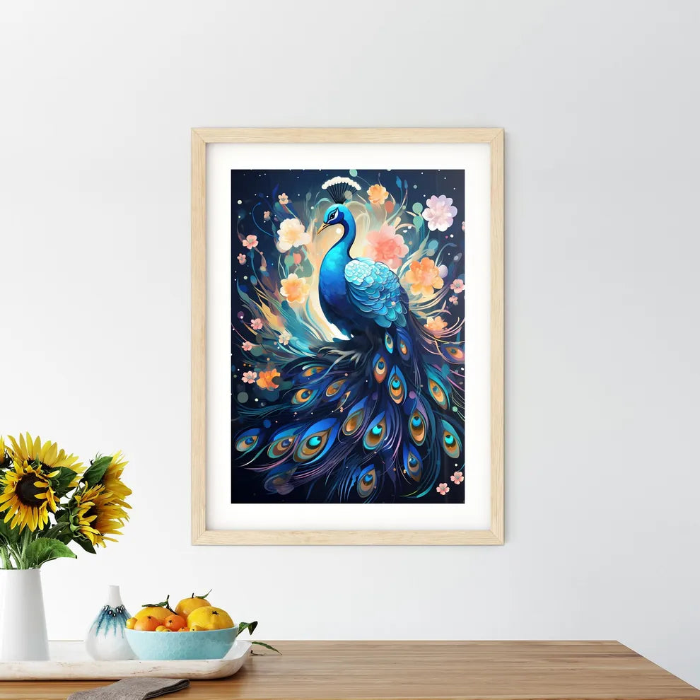 A Blue Peacock With Flowers Size Chart