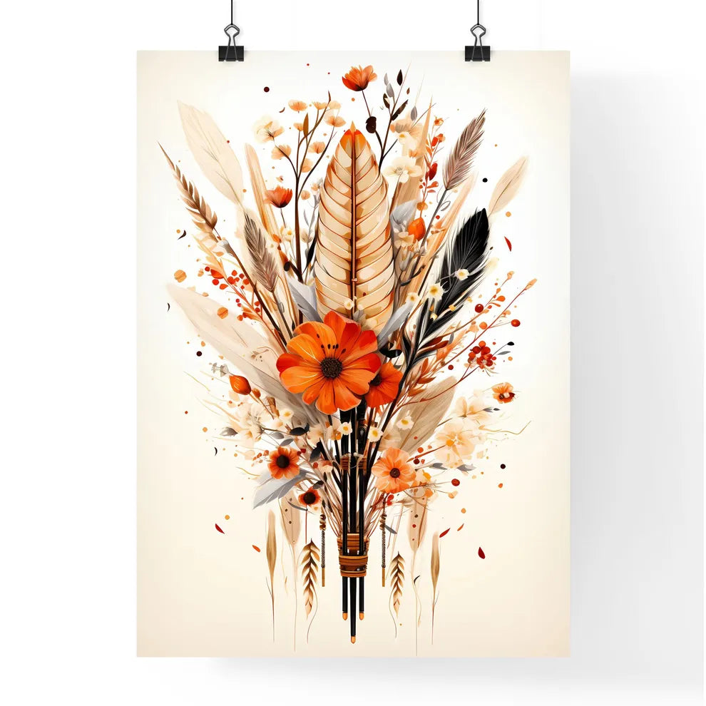 A Bouquet Of Flowers And Feather Poster