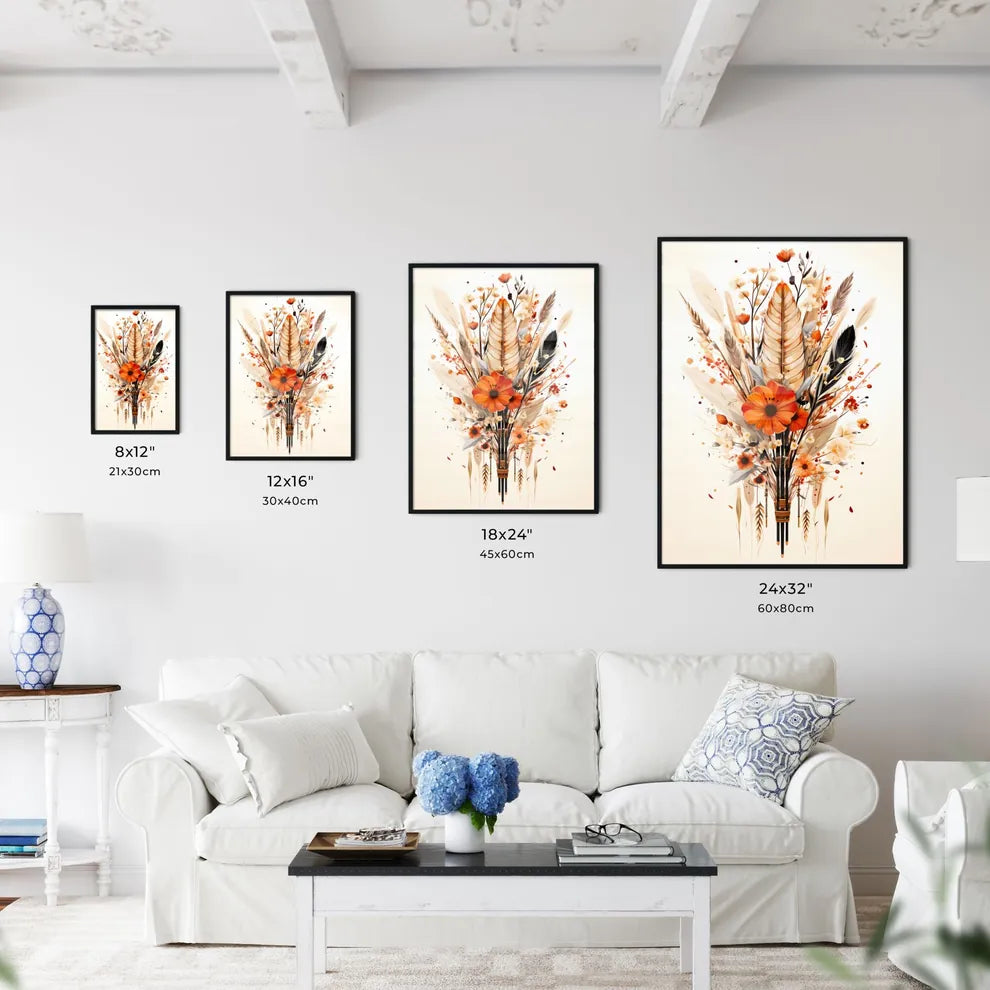 A Bouquet Of Flowers And Feather Wall Art
