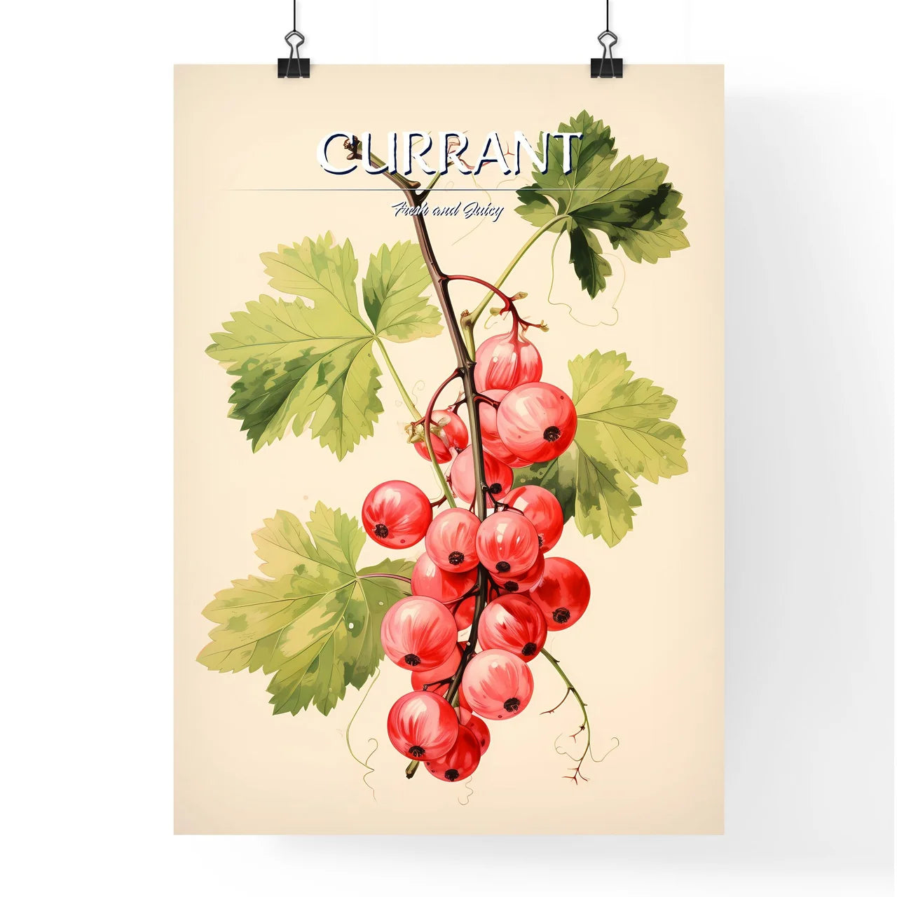 A Branch Of Red Currants With Green Leave Poster