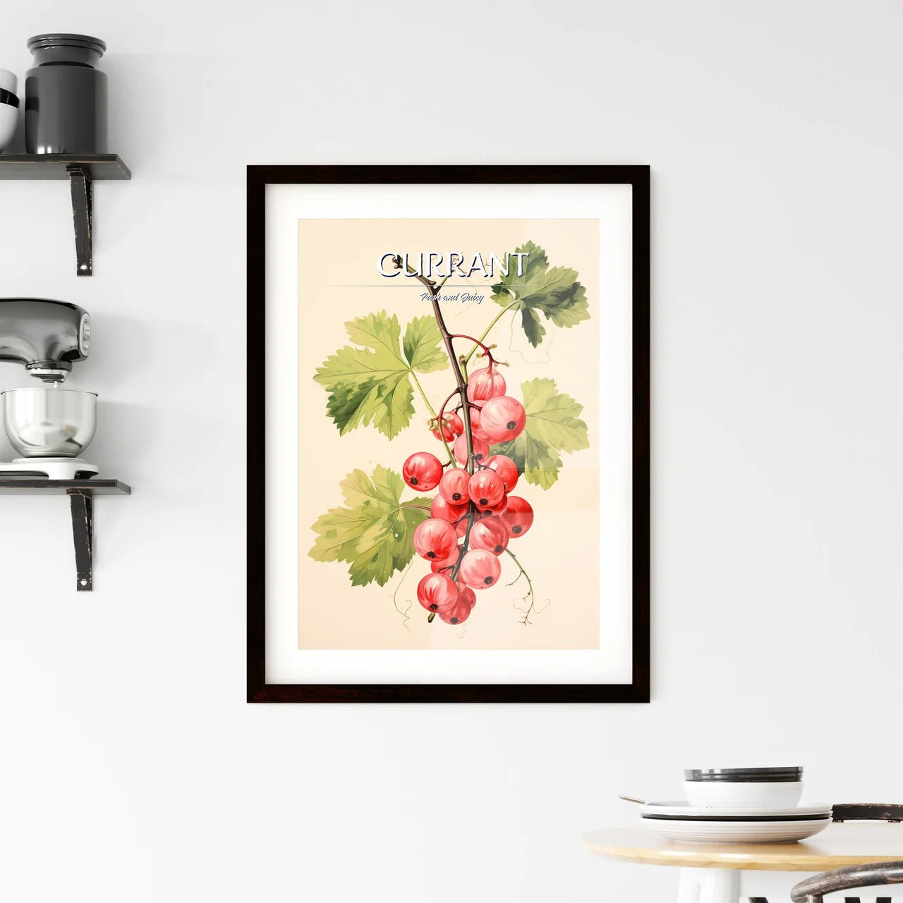 A Branch Of Red Currants With Green Leave Framed Print