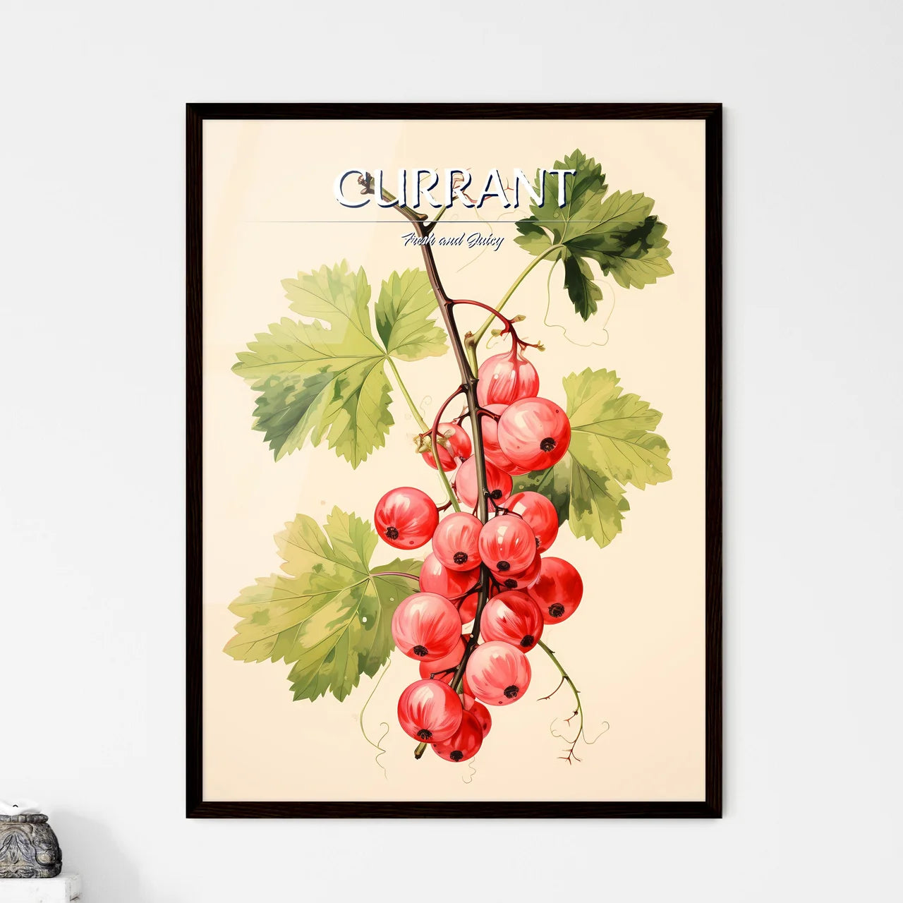 A Branch Of Red Currants With Green Leave - Framed Art Print
