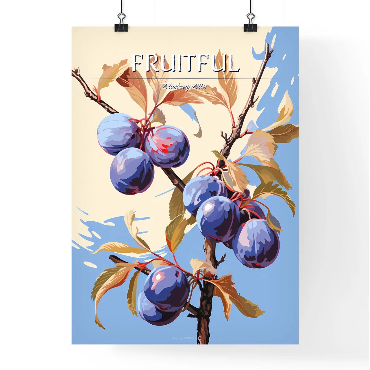 A Branch With Blue Fruits And Leave Poster